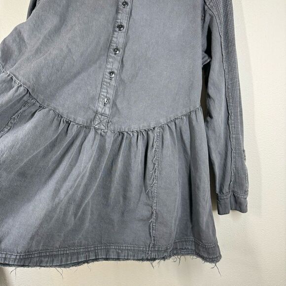 Free People Kenny Denim Mini Dress Ruffled Detail Frayed Hem Black Medium - Picture 3 of 9
